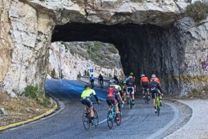 road Cycling toward Sounio with Italian Riders