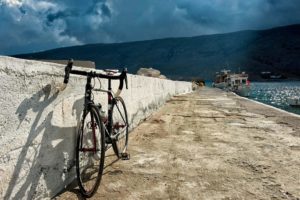 Our bike by the sea in Corthi Bay - Andros Island