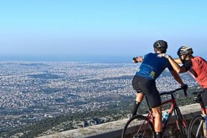 Road Cycling in Athens - Overlook of Athens city while climbing mountain Parnitha - Gr Cycling