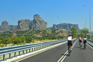 The spectacular view of Meteora on our way cycling to there