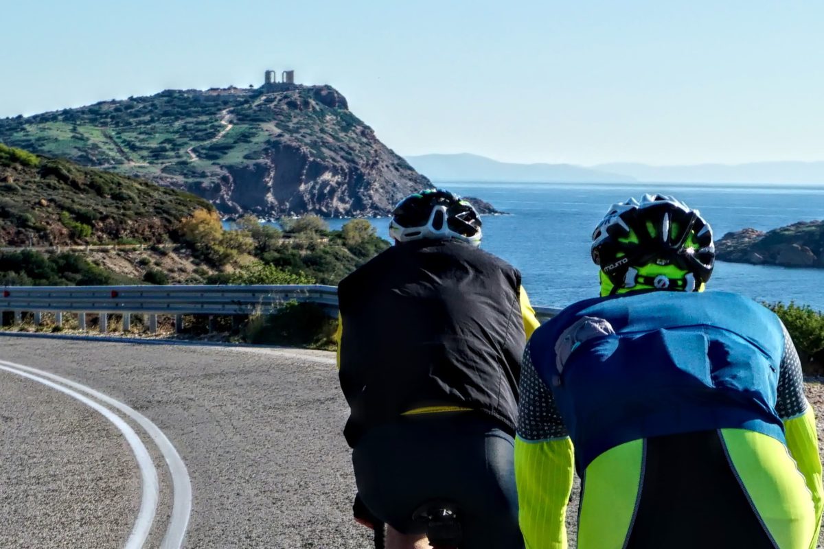 Cycling in Athens (Sounio): Me, Matthias and Frank