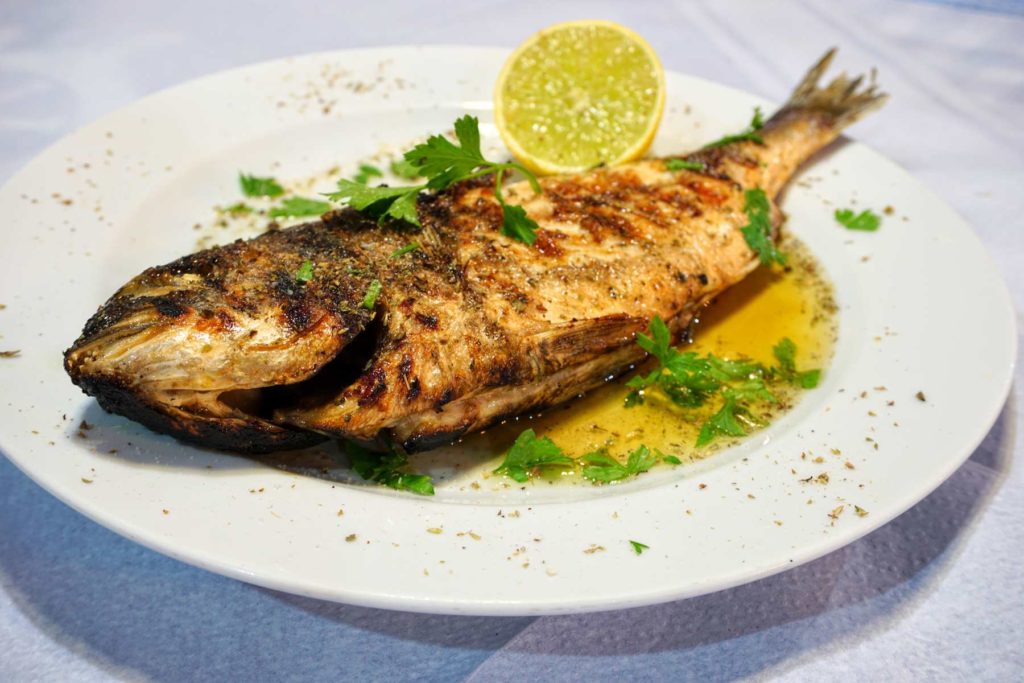 Fish dish served in Leonidio Restaurants for cyclists