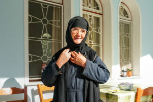 A kind and sweet nun always welcomes visitor to her monastery in Leonidio