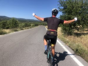 Cyclist feeling very happy in Xiropigado, Peloponnese