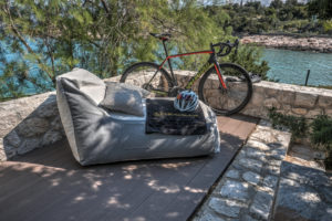 A race bike and a sofe to chill at the Porto Heli villa