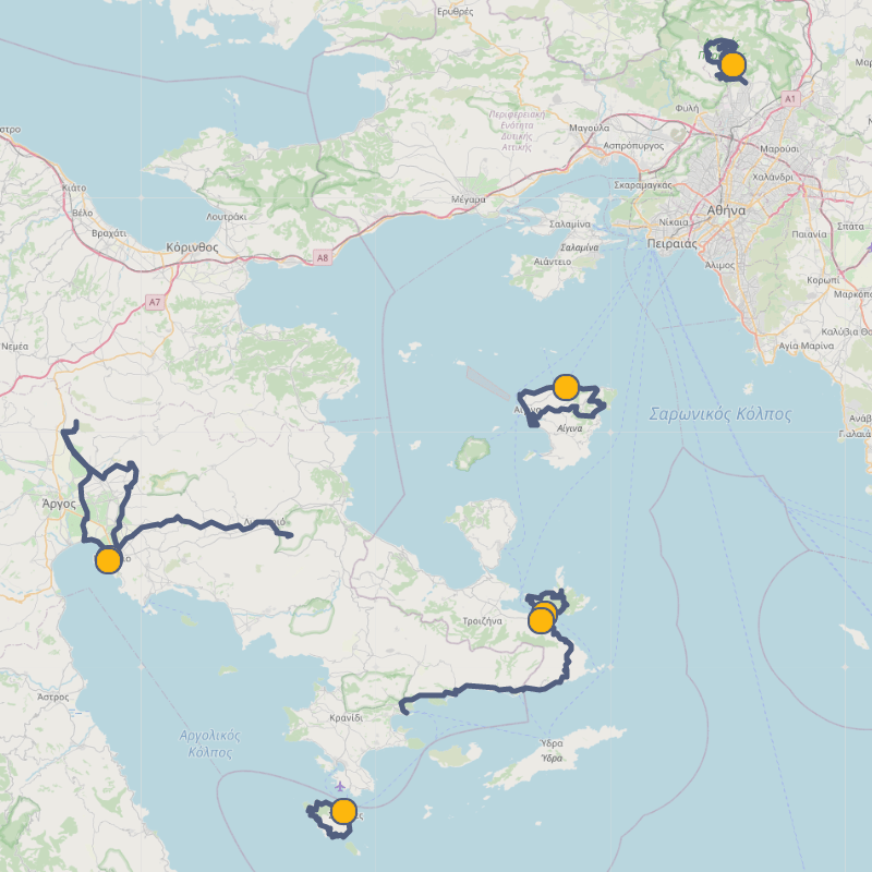 Map of cycling route during island hopping