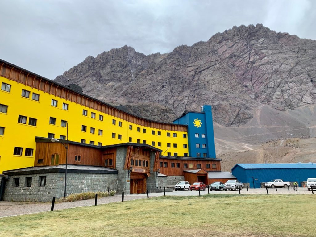 Snow resort at the top on Portillo while cycling in Chile