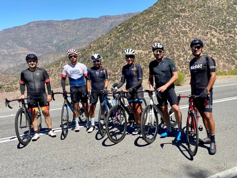 Group of cyclists during their cycling from Los Antes to Portillo