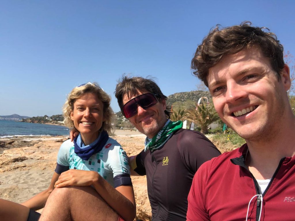 Cyclists enjoy their time by the beach